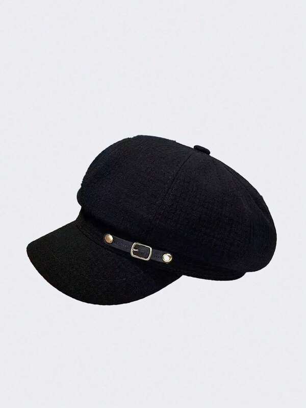 1 pieza Sombrero octagonal con textura de gofre, estilo minimalista con estampado japonés artístico para mujer, boina retro sólida, adecuado para uso diario y combinación, regalo ideal para viajes y vacaciones