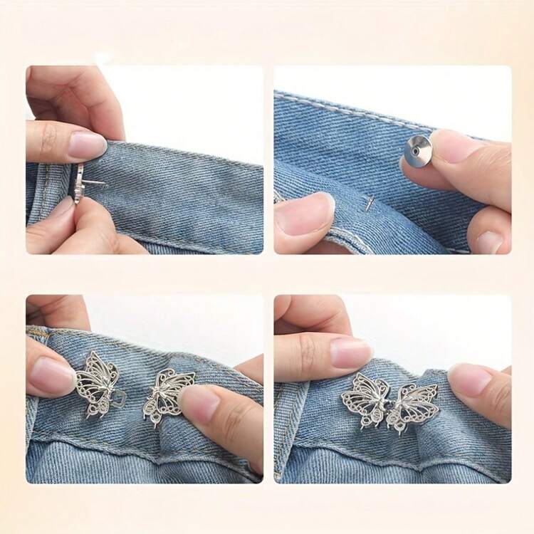 5pcs Butterfly Waist Buckle Metal Detachable Buckle, No Sewing Required For Scarf, Jeans Waist Size Adjustment, Popular Accessory - Butterfly - View 1