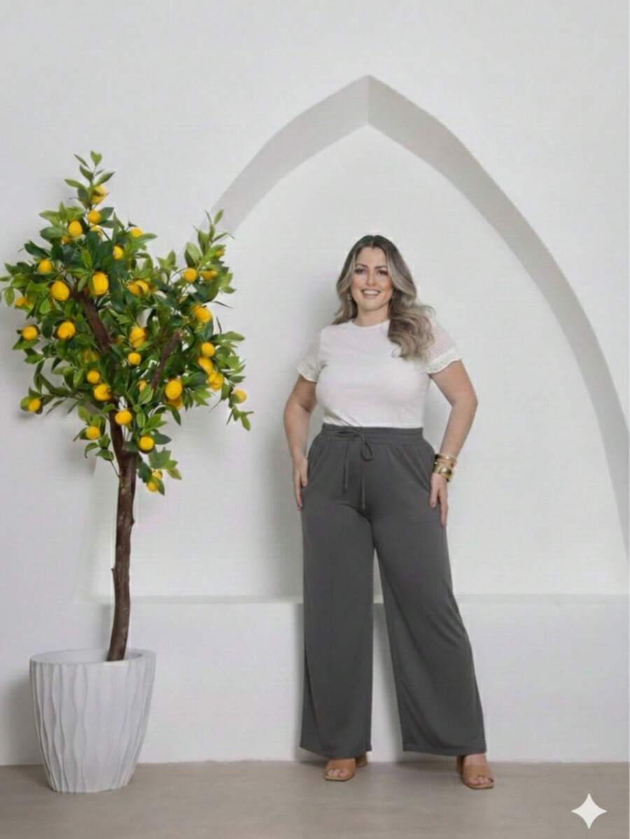 Duna Plus Size Wide-Leg Pants - 深灰色 - 查看 1