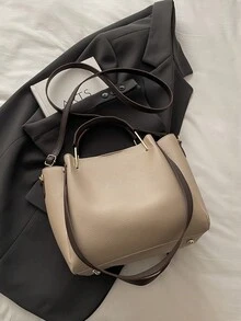 1个女士时尚纯色通勤单肩包，便携多功能大容量单肩包，适合约会、购物、外出、工作等场合。 - 卡其色 - 查看 9