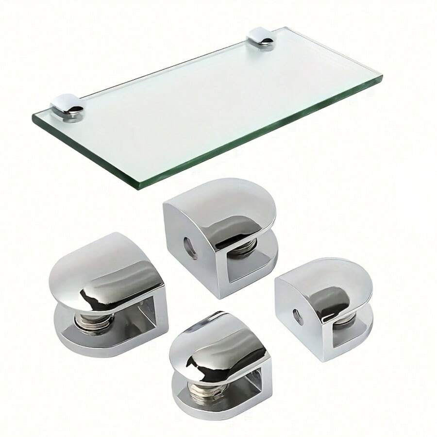4pcs Stainless Steel Glass Shelf Brackets, Reinforced Adjustable Glass Holders, Silver Bathroom Clamps - 4pcs - View 1