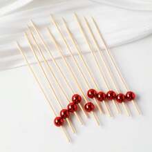 红珍珠竹签，竹制水果蛋糕签，开胃菜签，鸡尾酒签，适用于婚礼、生日、派对、毕业典礼、周年纪念日、晚宴、学校活动、圣诞节、万圣节、感恩节、新年等场合，厨房必备用具 - 紅色 - 查看 4