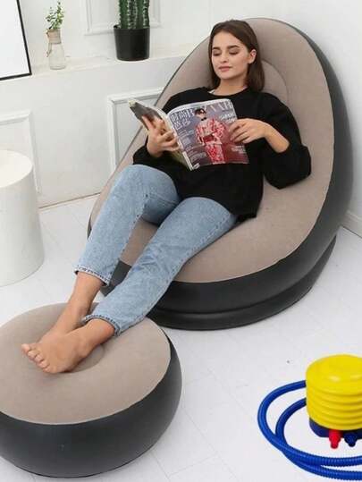 Sofá Preguiçoso Poltrona Inflável Ultra Lounge Com Puff