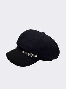 1顶八角华夫格纹理女士简约印花日式艺术帽，纯色复古贝雷帽，适合日常佩戴和搭配，是理想的礼物、旅行和度假之选。 - 蝴蝶型 - 查看 5