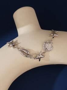 1pc Bohemian Ocean Shell, Starfish Decor Adjustable Bracelet, Women Beach Holiday Party Accessory - Silver - View 4