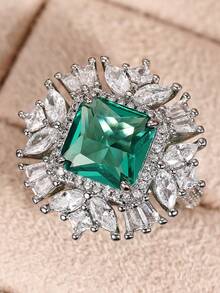 1 pieza Anillo cuadrado de circonita cúbica de moda para mujer, adecuado para boda, compromiso, fiesta, regalo del Día de San Valentín - 1# - Ver 8