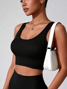 Runway Rest 纯色罗纹运动文胸，适合锻炼，防震，带衬垫，无缝运动文胸，女士聚拢文胸，无缝内衣，女士性感内衣文胸 - 黑色 - 查看 3