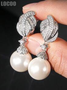 1 Paar wunderschöne Ohrringe mit kubischem Zirkonia und Kunstperle für Frauen, ideal für Hochzeit, Verlobung, Jahrestag, Party, Schmuck, Valentinstag Geschenk - 1# - Übersicht 6