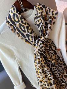 1pc Women's Lightweight Chiffon Scarf, Korean Style Leopard Print Pattern, Versatile Beach Shawl, Sun Protection Wrap - Yellow - View 3