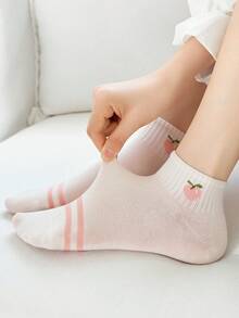 5 Pairs Cute Sweet Peach Fruit Pattern Versatile Women Ankle Socks - Multicolor - View 9