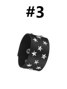 朋克哥特风铆钉手镯金属镶钉腕带项链可调节 - 黑色 - 查看 7