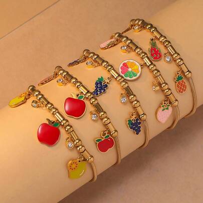 Gold-Tone Cubic Zirconia Fruit Bracelet, Colorful Zirconia Stones, Luxury Jewelry, Suitable For Wedding, Valentine's Day Gift, Daily Wear