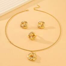 Women's Necklace, Ring And Earrings Set With Knot Design, Elegant And Contemporary Look - Vàng - Xem 6