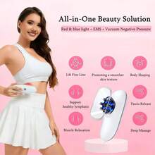 5-In-1 Body Shaping Device - Negative Pressure Lymphatic Drainage Massager, Smart Microcurrent Red & Blue Light Massage Device With Fat Suction, Anti-Cellulite Massage Tool For Firming Skin On Face, Abdomen, Arms, Legs - White - View 4