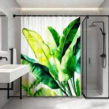 Tenda da doccia in stile acquerello con foglie di banana, foglie di palma tropicali verdi su sfondo bianco, tenda da doccia impermeabile in poliestere con ganci, decorazione da bagno bohémien tropicale per la casa, accessorio da bagno in stile vacanza estiva - Verde smeraldo - Visualizzare 11