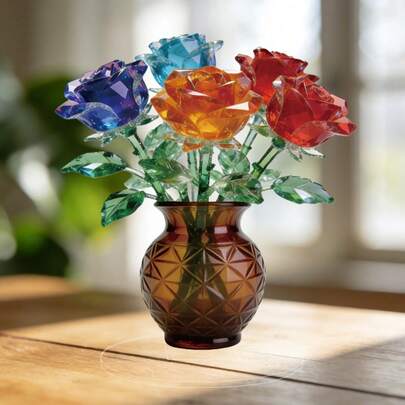 5色盆栽植物摆件，2D平面亚克力古典桌面摆件