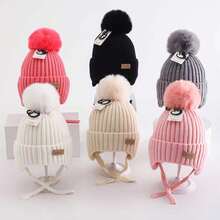 Children's Beanie/Hat With Pompom, Lined Inside, For Winter, Boys And Girls, Fashion. - 粉色 - 查看 2