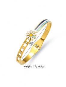 Colección de pulseras elegantes de acero inoxidable dorado - Margarita / Árbol de la Vida / Elementos Florales, pulsera de lujo y versátil - Multicolor - Ver 4