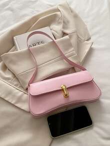 时尚纯色金属装饰单肩包，简约优雅风格，适合购物、携带钱包，适合年轻女性、大学生、上班族女性。非常适合办公室、大学、工作、商务、辛勤工作、户外活动、旅行和郊游。 - 粉色 - 查看 5