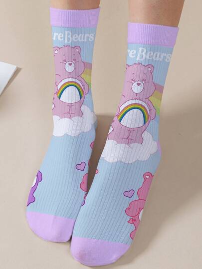  1 Pair Care Bears Women's Personalized Socks, 360 Degree Digital Printing With Interesting Cheer Bear, Wish Bear, Heart Bear, Angel Bear, Grumpy Bear And Other Designs, Fashion Minimalist, Suitable For Daily Wear And Graduation/Birthday Gifts