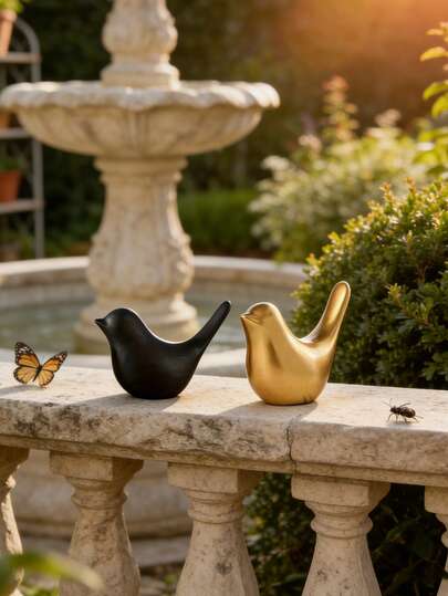 1件可爱树脂鸟栖蘑菇花园雕塑，适合户外庭院和草坪装饰，迷人的仙境花园摆件，耐候性强的户外装饰摆件，送给爱鸟人士的完美礼物