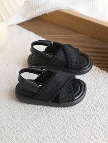 Girls' Woven Criss-Cross Sandals, New Summer Soft Non-Slip Breathable Beach Shoes, Toddler & Little Kids Casual Shoes - Black - View 5
