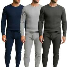 Men's 3 Pack Full Thermal Sets Ultra Soft 6 Piece Cotton Top And Bottom Set - NVY/CHAR/GRY - View 1