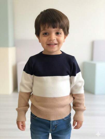 Suéter Masculino Infantil Listrado Para Meninos Tricot Tricô Modal Confortável de Frio Casual Escola Frio