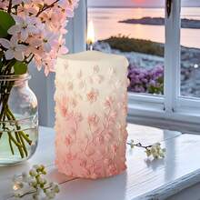 1pc 3D Embossed Floral Pattern Cylinder Candle Silicone Mold - White - View 4