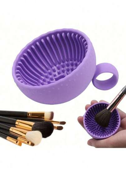 Portable Silicone Makeup Brush Cleaning Bowl With Cleaning Mat - Foldable Travel Size, Odorless, Suitable For All Makeup Brushes (Face, Eye, Blush), Quick Drying, Travel Essential, Women/Girls Hygiene Tool