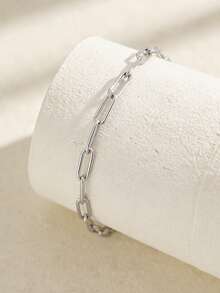 1件简约朋克风不锈钢圆蛇形扁平手镯，适合日常佩戴，情侣礼物 - 迴紋針手鍊 - 查看 7