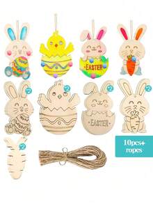 10/20件套混合木制兔子装饰品，包含木板、麻绳、100个绒球、2张彩色钻石贴纸、12支彩色笔，可用于DIY手工制作，适合所有季节，可用于生日、礼品标签、节日派对、复活节装饰等场合。 - 鏤空彩蛋 - 查看 13