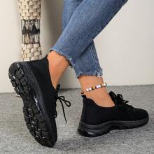 黑色女士防滑软底运动鞋，新款春秋季休闲布鞋，舒适 - 黑色 - 查看 5