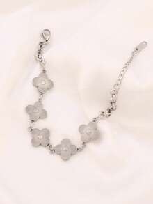 1件装不锈钢四叶草吊坠手链，女士时尚18K镀金优雅幸运草链手链首饰 - 手鍊 - 查看 2