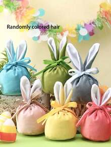5pcs/Set Holiday Rabbit Gift Bags, Rabbit Ear Plush Drawstring Bags, Rabbit Gift Bags, Rabbit Party Gift Baskets, Party Supplies, Candy Snacks, Jewelry - Multicolor - View 19
