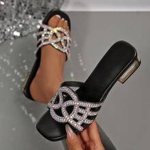1 Pair Fashion Chunky Heel, Square Toe High Heel Shoes, Sexy Summer Party Slide Sandals - Black - View 4
