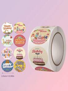 1 Roll Birthday Cake Pattern Stickers, Cartoon Envelope Gift Packaging Box Sealing Decorative Stickers - Sticker - View 10