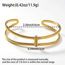 1件简约时尚18k镀金双层H形不锈钢手链，设计坚固，休闲风格，女士日常时尚百搭饰品 - 金色 - 查看 8