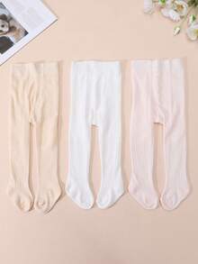 3 pares de mallas de algodón minimalistas de unicolor y malla para niñas, para primavera/verano - Multicolor - Ver 15