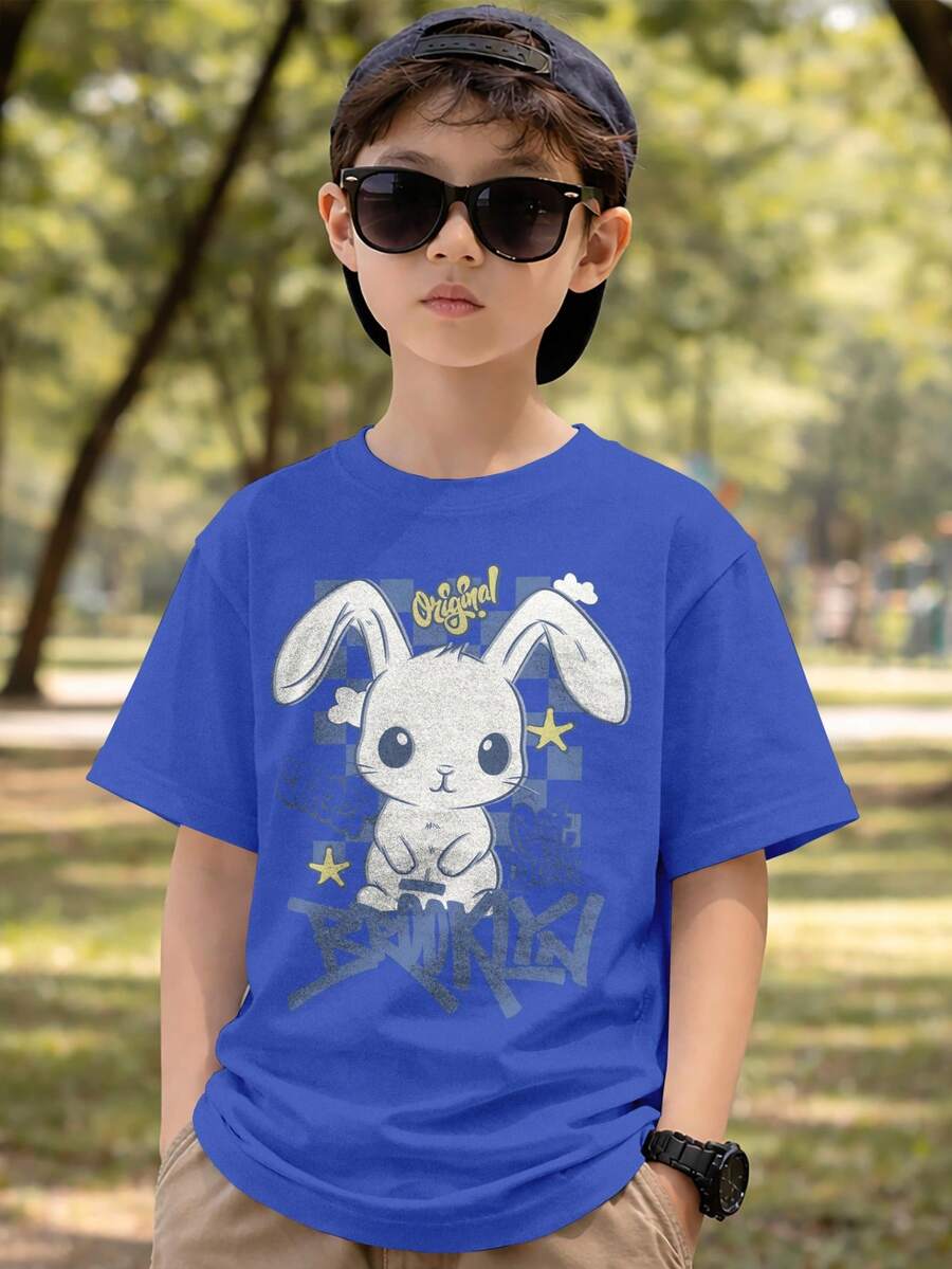 Camisetas Infantil Casual Confortável Camisa Modelo: Rabbit Brooklyn - 100% Algodão alta qualidade  Modelo Especial / Promoção Inédita - Azul - Visão 1