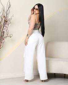 Women's Wide Leg Cargo Pants, High Waist, Tailored, Marrant Style, Palazzo Pants With 4 Utility Pockets, Premium Streetwear - 白色 - 查看 2