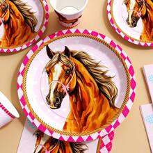 Juego desechable de platos, servilletas y vasos con diseño de corazón y caballo, adecuado para 10 invitados, platos de papel desechables para fiestas, bodas, picnics - Estilo 1 - Ver 5