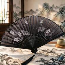 1把优雅的中式折扇，印有花卉图案并饰有流苏，适合搭配汉服、舞蹈、夏季装饰，也可作为一份精致的礼物。 - A - 查看 3