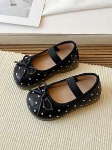 1 Pair Black Polka Dot Bow Pearl Design Soft Bottom Non-Slip Flat Baby Toddler Shoes, Suitable For Spring, Summer, Autumn And Winter - Black - View 5