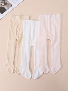 3 pares de mallas de algodón minimalistas de unicolor y malla para niñas, para primavera/verano - Multicolor - Ver 1