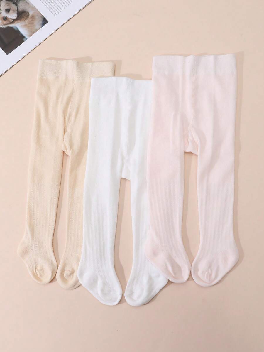 3 pares de mallas de algodón minimalistas de unicolor y malla para niñas, para primavera/verano - Multicolor - Ver 1
