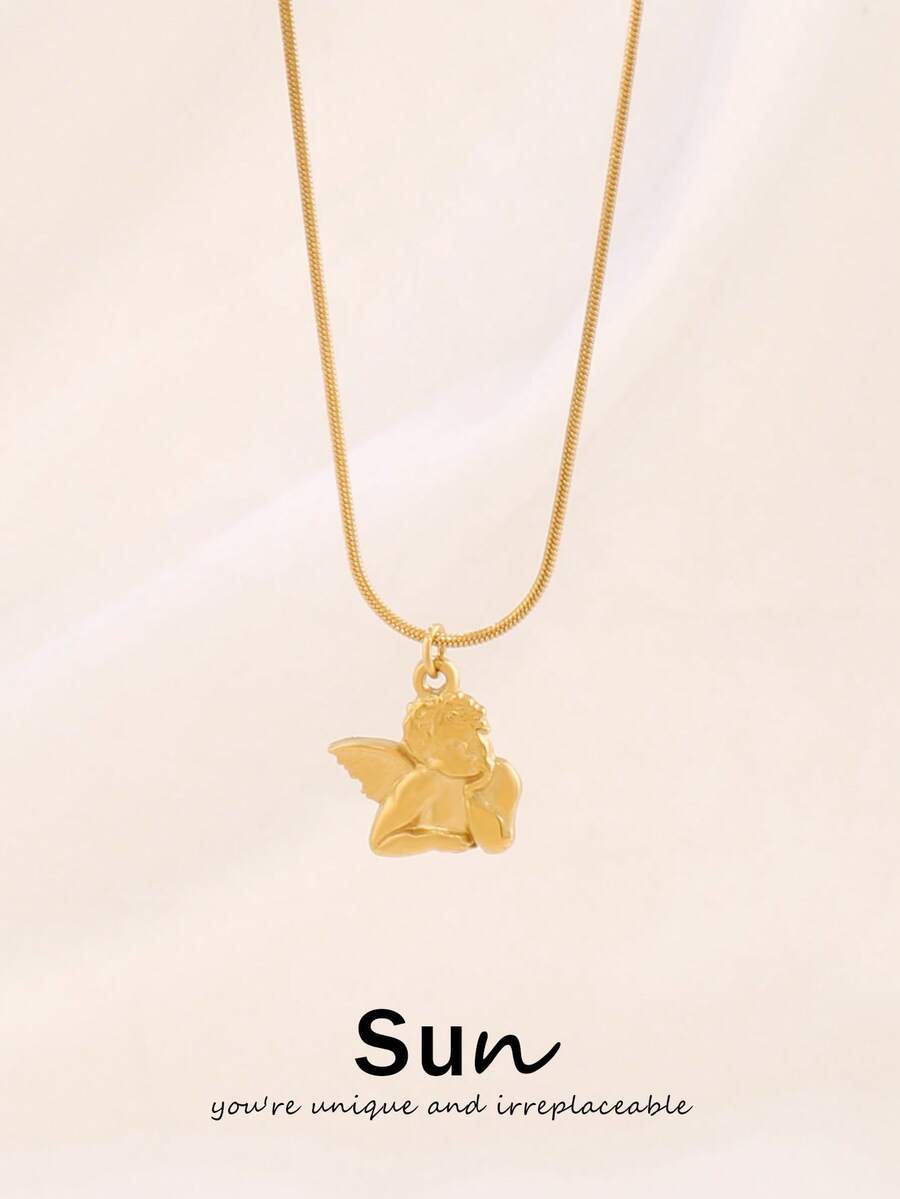 1件装不锈钢天使吊坠项链，女士时尚精致18K镀金饰品，项链项链 - 項鍊 - 查看 1