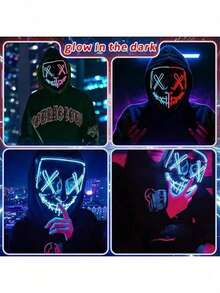Halloween LED Light-Up Mask, "The Purge" Theme Mask With 3 Lighting Modes, Scary Scream Mask, Suitable For Holiday Cosplay, Various Festival Party Masks - Multicolor - View 5
