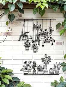 2件套金属墙饰雕塑，花园设计，现代激光切割金属艺术，铁艺墙饰，适合室内外使用，家居花园阳台装饰，时尚悬挂饰品 - 黑色 - 查看 3