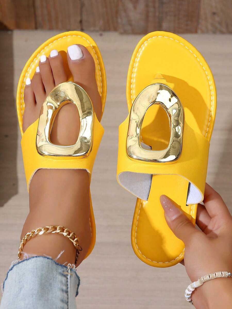 1 Cặp Dép xỏ ngón đế bằng họa tiết hình học màu trơn thanh lịch Punk trung tính thời trang tiên phong nghỉ dưỡng cơ bản thường ngày tiệc ngoài trời bằng da PU hình học khoét rỗng kim loại nguyên chất dép xỏ ngón tiệc bãi biển văn phòng nhà ngoài trời mùa hè dép xỏ ngón đế bằng